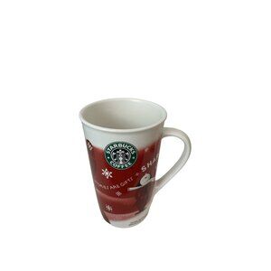 Starbucks 2010 Holiday Mug 10oz New Bone China Red & White Snowflake Design